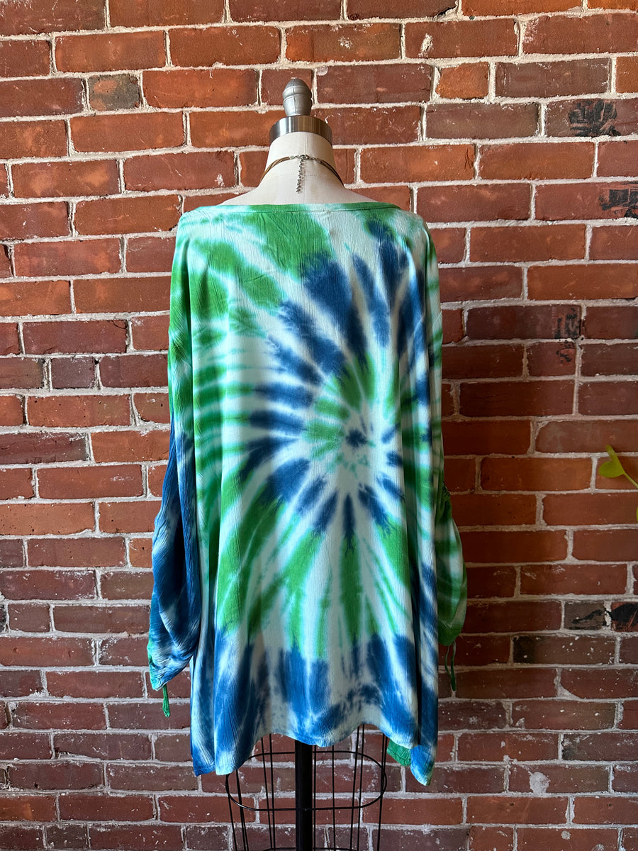 Free Size up to 2X - Wilder Flowy Top - Green / Blue