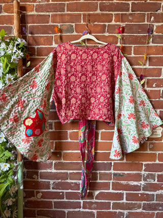 Nova Kantha Bell Sleeve Reversible Wrap Top - 100% Cotton - Fair Trade Made