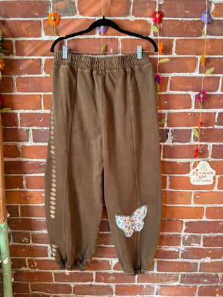 OOAK Autumn Collection- Patchwork Butterfly Upcycled Jogger Lounge Pants Size Medium