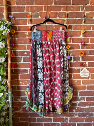 Coffee In The Morning Kantha Ruffle Wide Leg Lounge Pants - Fits up to 2X - Fair Trade Made