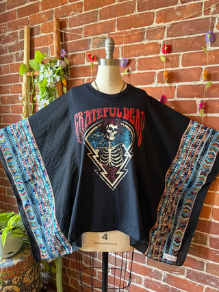 Grateful Dead Skeleton Inspired Embroidered Black Poncho