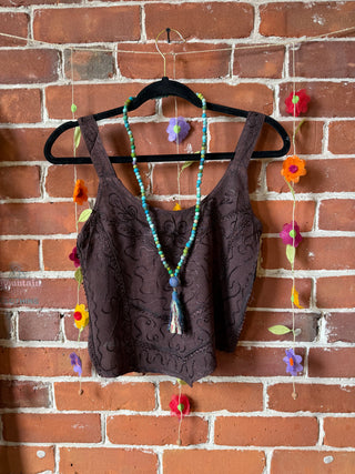 Earthsong Embroidered Cropped Tank Top - Fair Trade Made - Multiple Colors Available