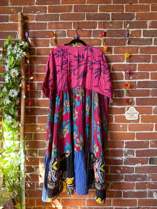 Coffee In The Morning Kantha Dress - Fits up to 3X - 100% Cotton- Fair Trade Made