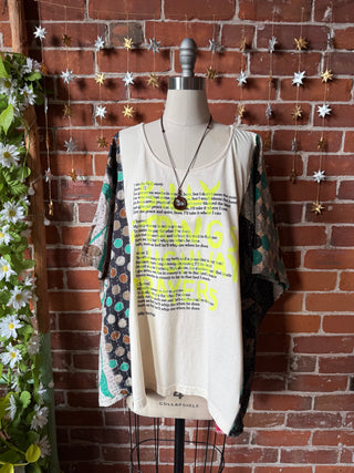 OOAK Winter Collection- Upcycled Billy Strings Highway Prayers Lyrics Kantha Poncho Top