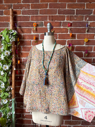 OOAK Summer Collection - Reversible Cosmic Drift Kantha Poncho Top - 2 Tops in 1