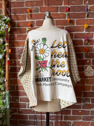 OOAK Summer Collection- Upcycled Lets Heal The Roots Cropped Kantha Poncho Tee