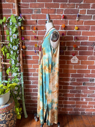 OOAK Spring Collection - Tie Dye Callisto Kantha Crescent Moon Tank Top Maxi Dress