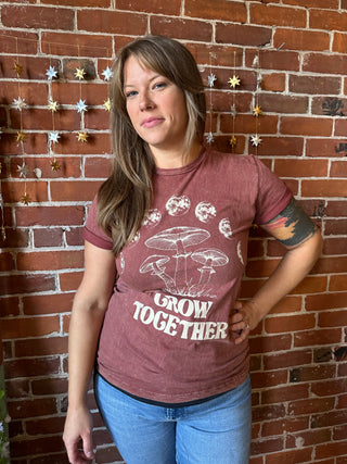 Grow Together Mushroom Moon Phase Mineral Wash TShirt