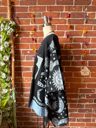 OOAK Summer Collection- Upcycled The Doors Inspired Vintage Butterfly Patch Moon Sun Poncho Tee