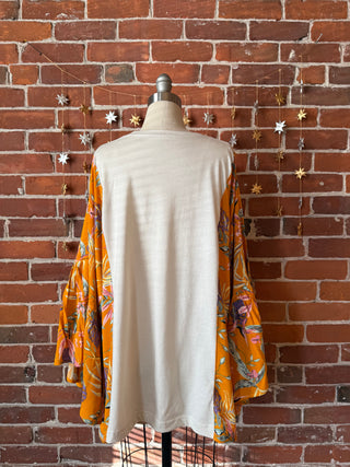 Pearl Classic Rock Inspired Botanical Flowy Yellow Bell Sleeve Top