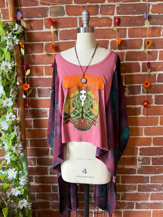 Billy Strings Inspired Hybrid Tie Dye Cropped Hi Lo Poncho Top