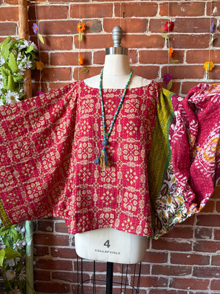 OOAK Spring Collection - Reversible Cosmic Drift Kantha Poncho Top - 2 Tops in 1