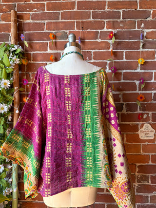 OOAK Summer Collection - Reversible Cosmic Drift Kantha Poncho Top - 2 Tops in 1