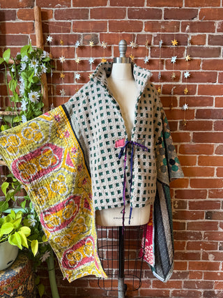 OOAK Winter Collection - Upcycled Cozy Kantha Poncho Hi Lo Jacket