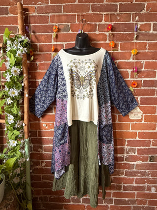 OOAK Summer Collection- Upcycled Butterfly Flowy Hybrid Hi Lo Tee
