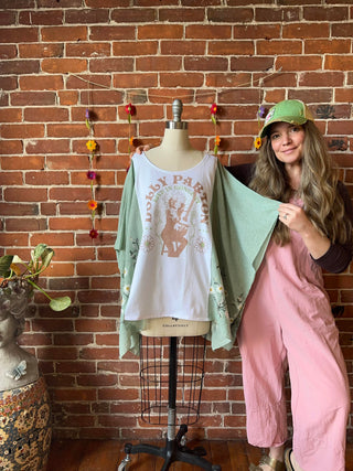 Daisy Dolly Parton Inspired Sage Embroidered Poncho