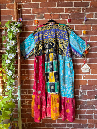 Coffee In The Morning Kantha Dress - Fits up to 3X - 100% Cotton- Fair Trade Made