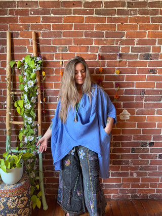 Earth & Sky Linen Cowl Poncho Top - Made in Italy - 2 Colors Available