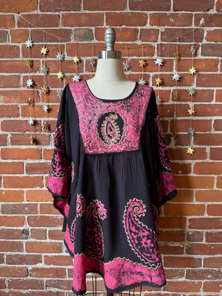 Paisley Artemis Batik Poncho Top - Pink/Black