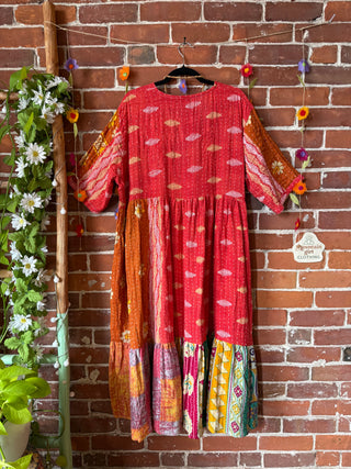 Coffee In The Morning Kantha Dress - Fits up to 3X - 100% Cotton- Fair Trade Made