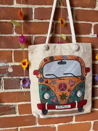 Peace Hippie Flower Bus Tote Bag - Fair Trade Made