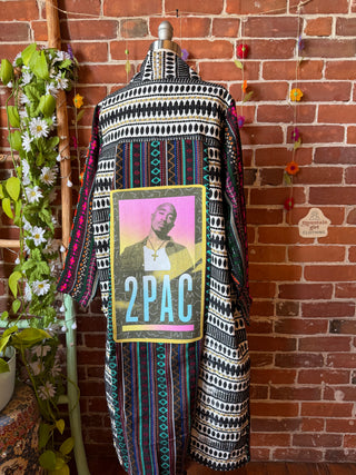 OOAK Spring Collection - Upcycled Tupac Inspired Long Rainbow Woven Jacket