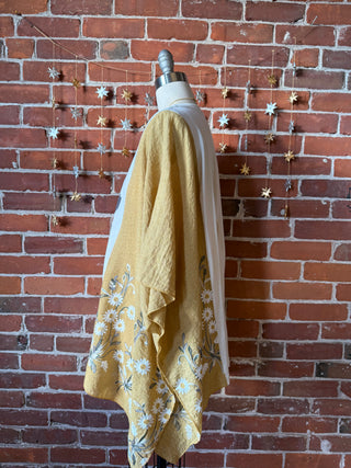 Willie Nelson Inspired Golden Yellow Daisy Embroidered Poncho