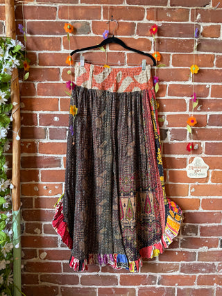 Coffee In The Morning Kantha Ruffle Wide Leg Lounge Pants - Fits up to 2X - Fair Trade Made