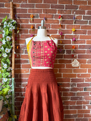 In Bloom Reversible Kantha Halter Top - 100% Cotton - Fair Trade Made - “Plus” Size
