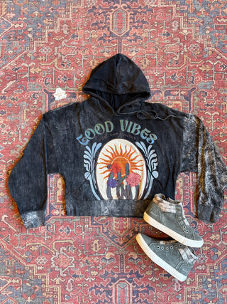 Good Vibes Cactor Flower Sun Cropped Hoodie Sweatshirt - Fair Trade Made - 100% Cotton