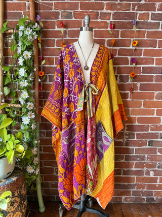 OOAK Autumn Collection-Reversible Stardust Kantha Ruana Jacket With Pockets
