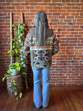 Autumn Stroll Kilim Inspired Patchwork Pullover Hoodie