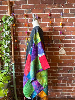 OOAK Autumn Collection- Def Leppard Inspired Upcycled Silk Patchwork Tie Dye Hi Lo Poncho Top