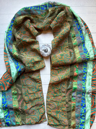 OOAK Summer Collection- Upcycled Seven Panel 100% Silk Sari Scarf - Fair Trade Made