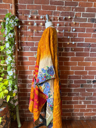 OOAK Autumn Collection-Reversible Stardust Kantha Ruana Jacket With Pockets