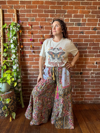 Spring Blooms Reversible Kantha Wide Leg Tiered Palazzo Pants