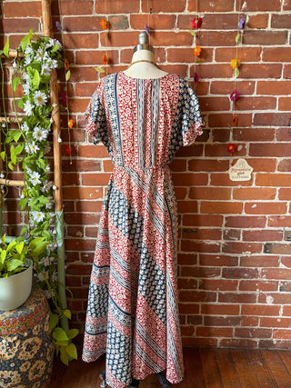 Size Small-Medium Meadow Mosaic 100% Cotton Short Sleeve Dress - Fair Trade Made