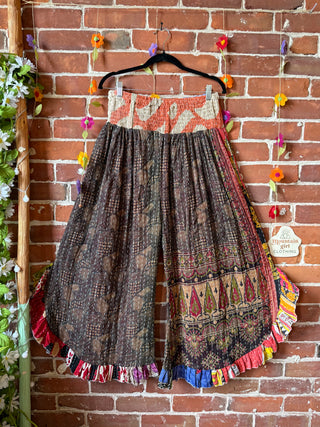 Coffee In The Morning Kantha Ruffle Wide Leg Lounge Pants - Fits up to 2X - Fair Trade Made