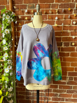 Soul Shine Maine X Mountain Girl Collab OOAK Upcycled Tie Dye Floral Sweatshirt Size XL