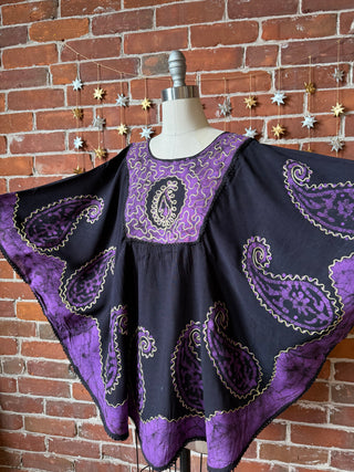 Paisley Artemis Batik Poncho Top - Purple/Black
