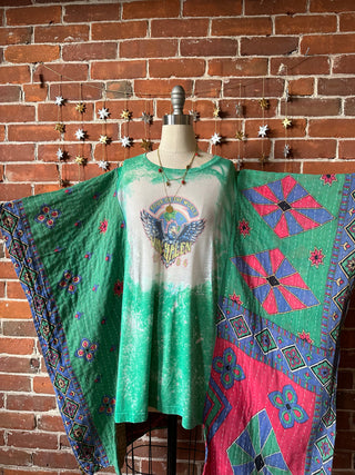 Upcycled Van Halen Kantha Poncho Hi Lo Top