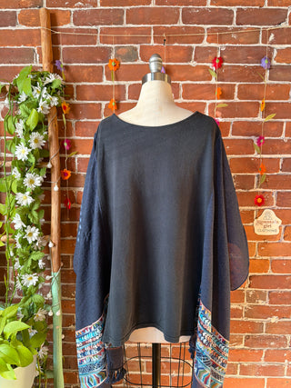 OOAK Autumn Collection- Upcycled Ice Cube Inspired Embroidered Poncho Tee