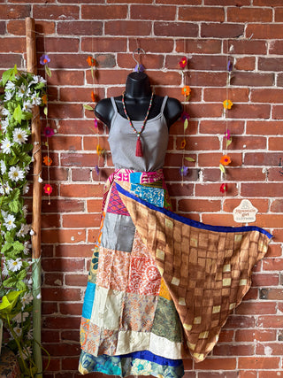 Reversible Upcycled Sari Silky Patchwork Wrap Skirt - Fair Trade Made