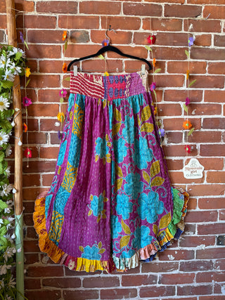 Coffee In The Morning Kantha Ruffle Wide Leg Lounge Pants - Fits up to 2X - Fair Trade Made