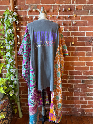 OOAK Winter Collection- Upcycled Big Time Rush Inspired Kantha Hi Lo Poncho Tee
