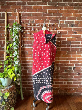 Twilight Reversible Kantha Long Hooded Duster Vest