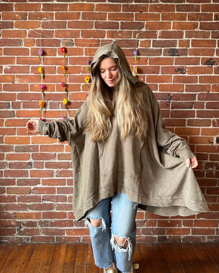 Plus Size Oversized Hi Lo Comfy Hoodie - Mocha