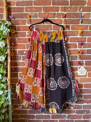 Coffee In The Morning Kantha Ruffle Wide Leg Lounge Pants - Fits up to 2X - Fair Trade Made