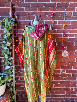 Sierra Dreams Reversible 100% Cotton Kantha Poncho Tunic Hoodie Beach Coverup - Fair Trade Made