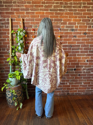 Pink Sky Fringe Cocoon Shawl Kimono - 100% Cotton
